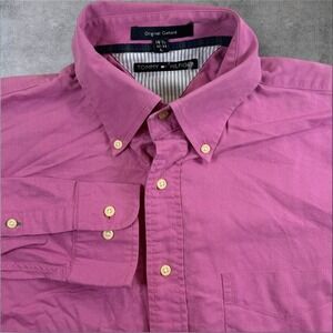 Tommy Hilfiger Original Oxford Pink Button Down Long Sleeve Shirt Large 16.5‎